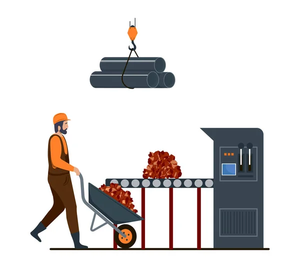 El carácter masculino está trabajando en la industria metalúrgica — Vector de stock