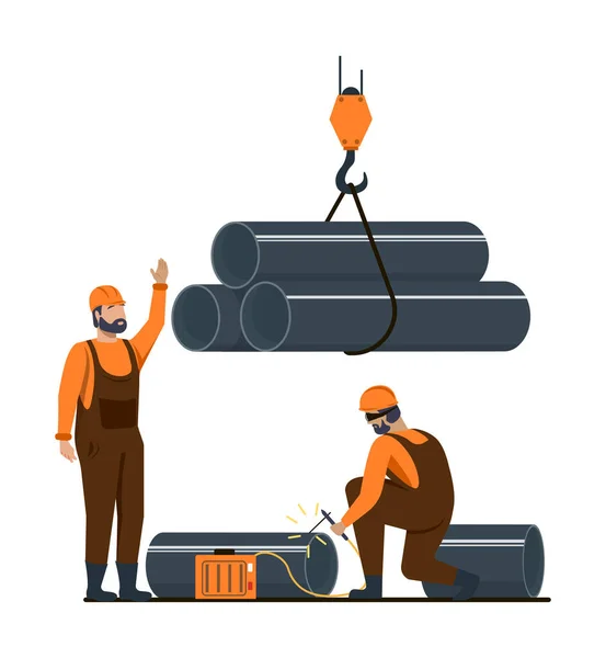 Male characters are working in metallurgy industry — Stock Vector