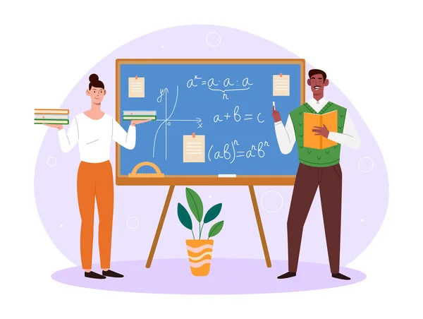 Professore maschio sta dando lezione di matematica all'università — Vettoriale Stock