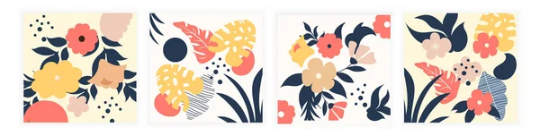Set di carino contemporanea floreale e pois forme senza soluzione di continuità modelli su sfondo bianco — Vettoriale Stock
