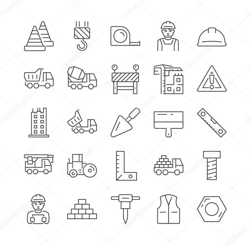 Construction and architecture thin line icon set