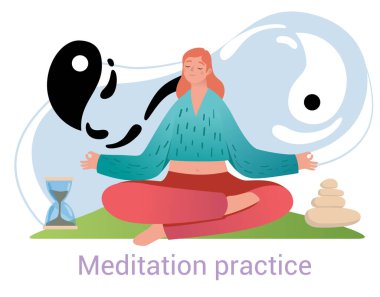 Huzurlu meditasyon yapan genç bir kadınla meditasyon konsepti