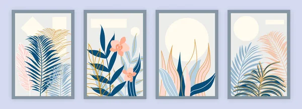 Set di botanica collezione di arti murali floreali — Vettoriale Stock