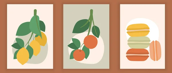 Набор плакатов современного искусства с фруктами в пастельных тонах — стоковый вектор