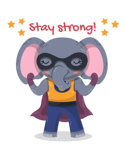 Netter Cartoon Super Hero Elefant mit Umhang — Stockvektor