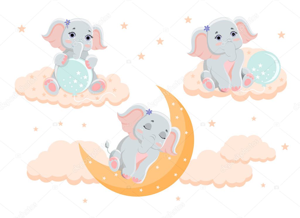 Collection of cute little elephants