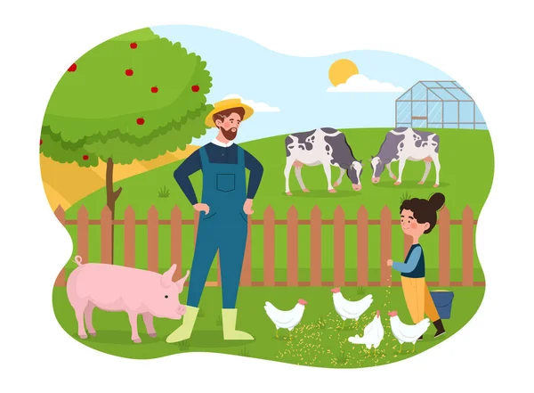 Farmer and kid — Stock Vector