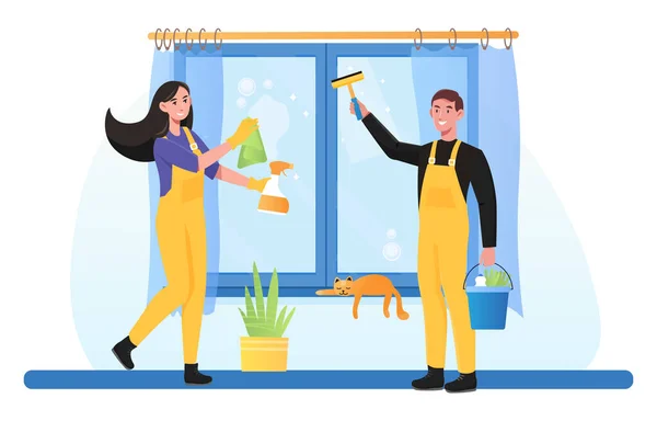 Family doing housework together. Spring cleaning — Stock Vector
