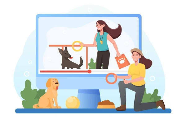 Çevrimiçi hayvan eğitmeni, eğitici video — Stok Vektör