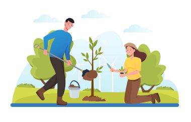 Reforestation. Humans planting trees clipart