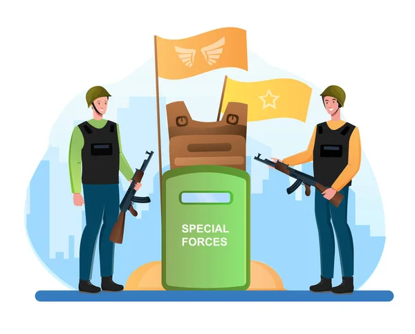 Special Operations Forces set flag on occupied — Stock Vector