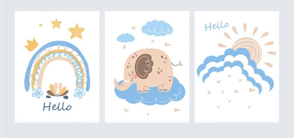 Set of greeting card in kids scandinavian style — ストックベクタ