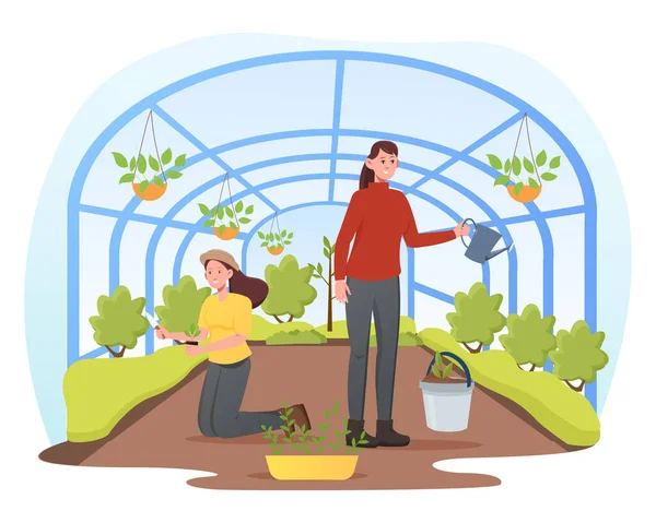 La gente jardinería, floristería cuidar de las plántulas — Vector de stock