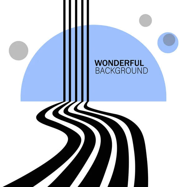 Affiche avec des lignes noires et blanches en perspective avec des éléments abstraits bleus sur fond blanc — Image vectorielle