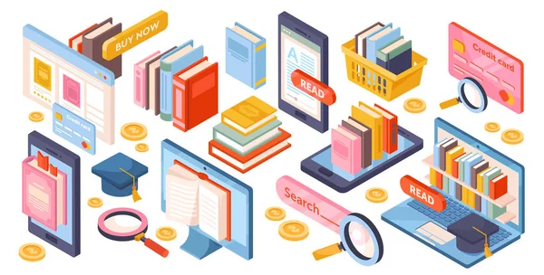 Set wesentlicher Leseelemente für Bibliotheken auf weißem Hintergrund — Stockvektor