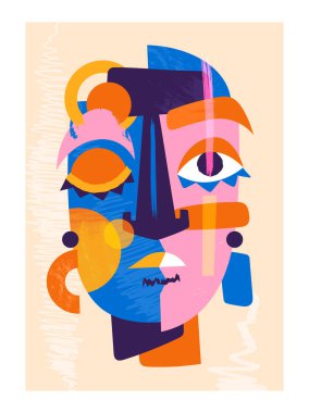 Pastel sarı arka planda şirin, soyut bir yüz.