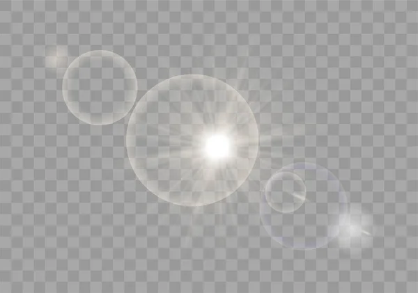 Χαριτωμένο φως του ήλιου ειδικό εφέ λάμψης φακό σε διαφανές φόντο — Διανυσματικό Αρχείο