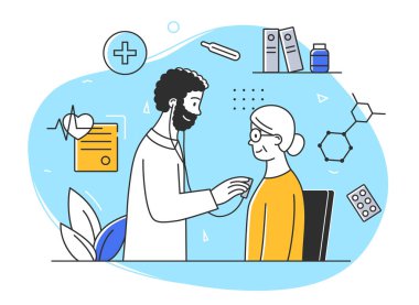 Doktor randevusundaki yaşlı kadın karakter.