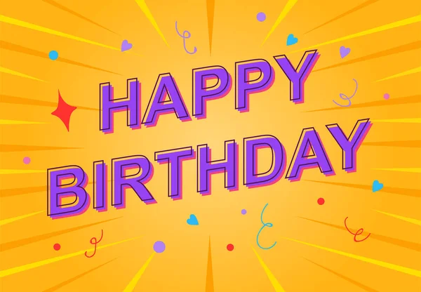 Cartel colorido con letras de feliz cumpleaños en fondo amarillo — Vector de stock