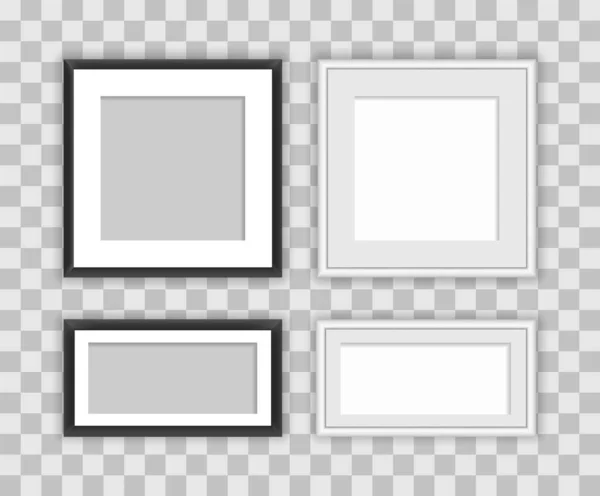 Набір реалістичних квадратних чорно-білих рам для картин або фотографій на прозорому фоні — стоковий вектор