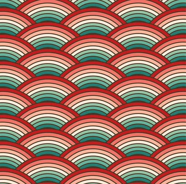 Retro colorido verano 70s curva arco iris rayas patrón — Vector de stock
