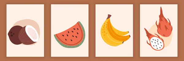 Conjunto de frutas y bayas fijas abstractas sobre fondo pastel — Vector de stock