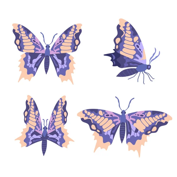 Collection de papillons bleus sur fond blanc — Image vectorielle