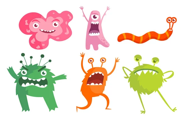 Set of bacteria, microbes, cute germs and viruses with funny faces on white background — Stock Vector