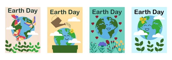 Conjunto de carteles lindos para el Día Internacional de la Madre Tierra — Vector de stock