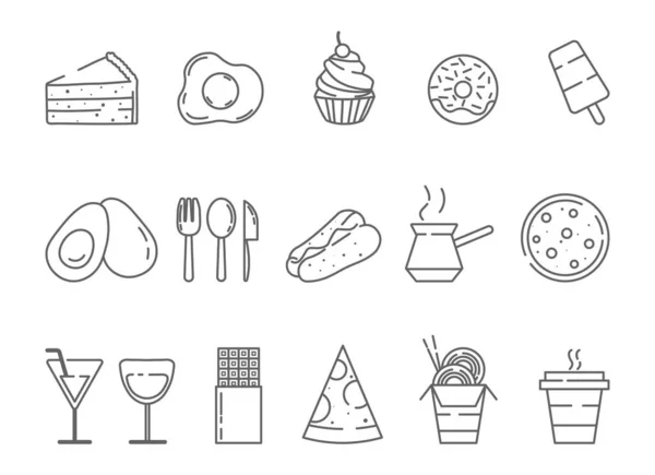 Aranyos készlet élelmiszer vonal ikonok fehér alapon — Stock Vector