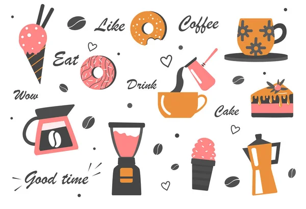 Set di diverse icone di attrezzature per il caffè su sfondo bianco — Vettoriale Stock