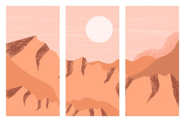 Ensemble d'affiche abstraite paysage de montagne avec pleine lune — Image vectorielle