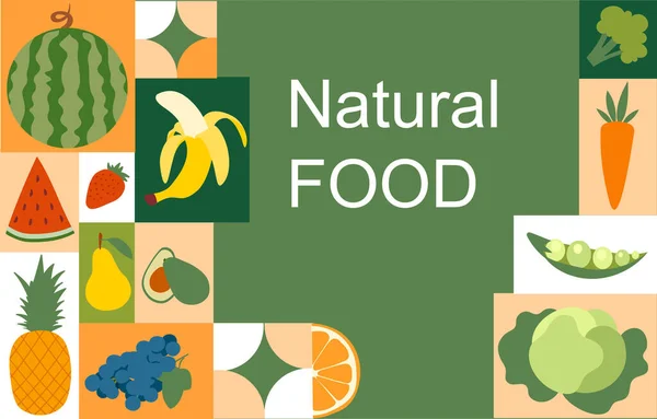 Natürliche bunte Lebensmittel Banner auf grünem Hintergrund — Stockvektor