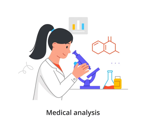 女科学家正在白种人背景的实验室进行医学分析 — 图库矢量图片