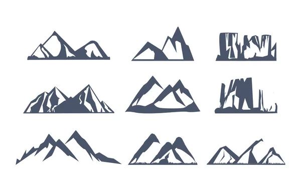 Set con silueta de montaña diferente sobre fondo blanco — Vector de stock