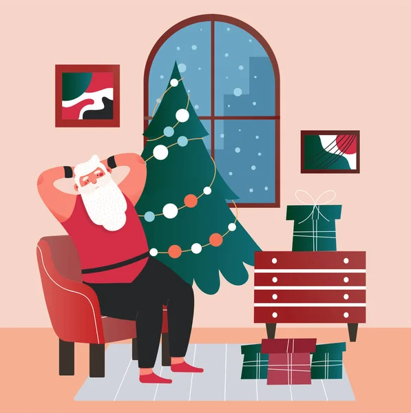 Papai Noel sentado em casa — Vetor de Stock