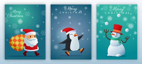 Père Noël, bonhomme de neige et pingouin — Image vectorielle
