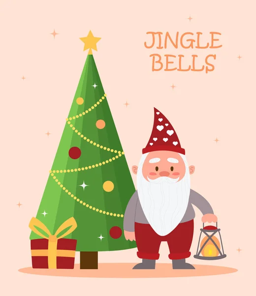 Slavnostní pozdrav pohlednice šablona s vánoční stromeček a skřítek na růžové pastelové pozadí — Stockový vektor