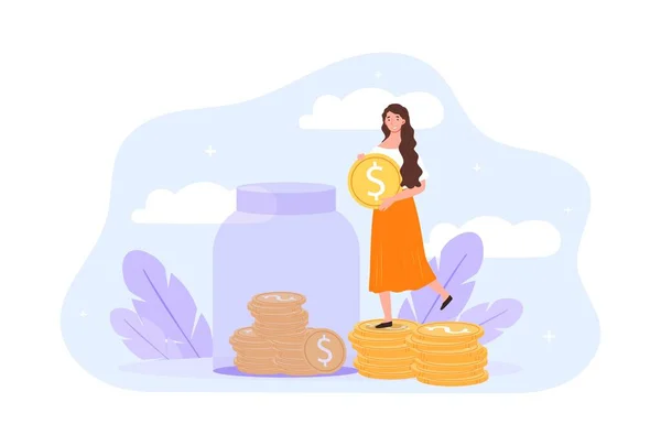 Feminino recolher dinheiro —  Vetores de Stock