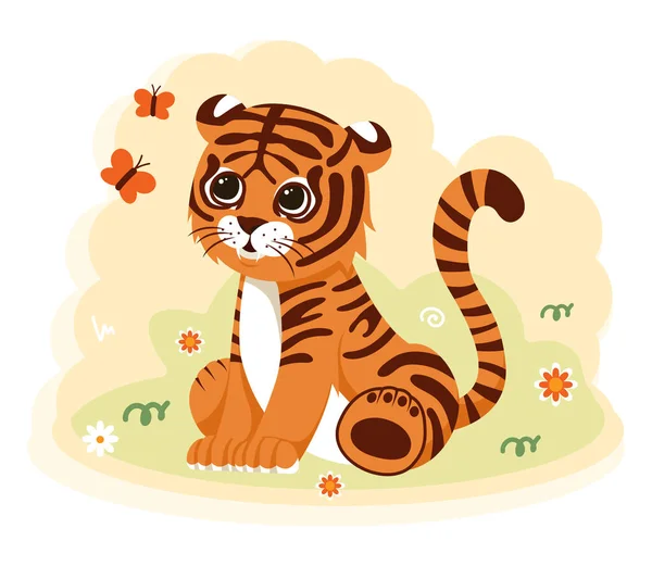 Cute Cartoon Tiger — Stock Vector