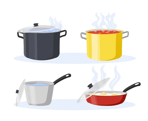 Μαγειρική κατσαρόλα και το σύνολο τηγάνι — Διανυσματικό Αρχείο