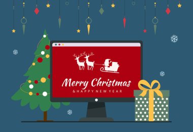 Noel kartı ile bilgisayar ekranı