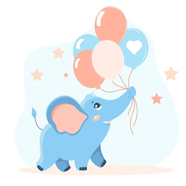 Elefante bambino con palloncini — Vettoriale Stock