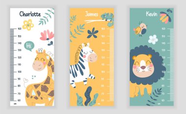 Set of colorful childish height charts for kids on grey background clipart
