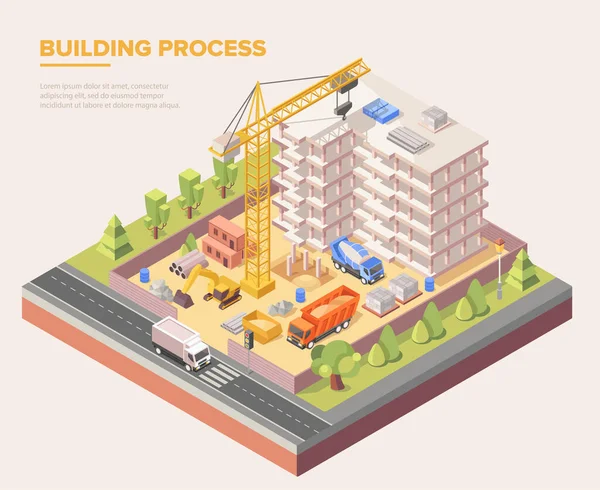 Şehirdeki inşaat alanı gri arka planda.