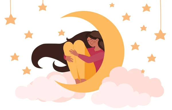 Menina dormindo na lua. —  Vetores de Stock