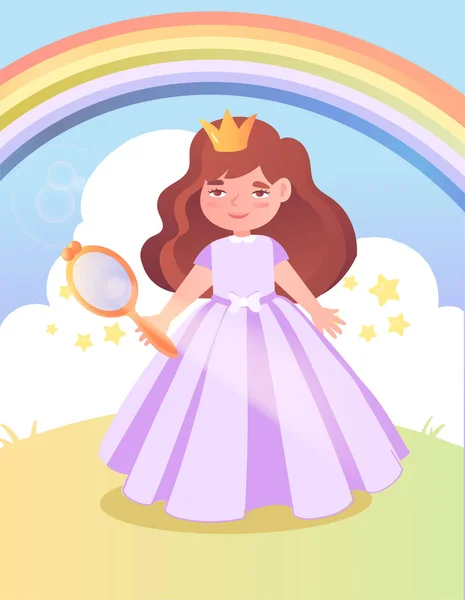 Princesa segurando espelho em sua mão — Vetor de Stock