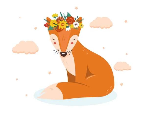Mignon renard floral — Image vectorielle