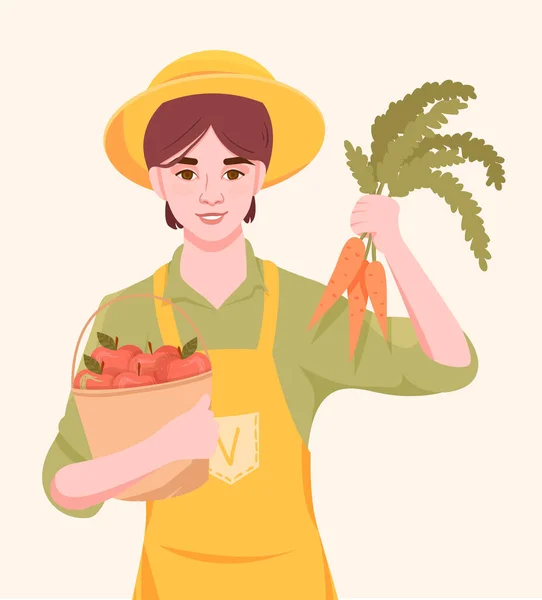 Молодой фермер с овощами — стоковый вектор