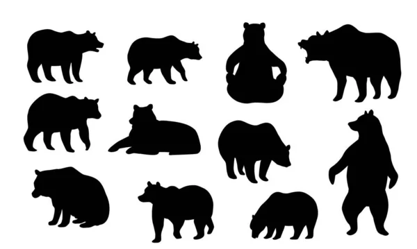 Collection of bear silhouettes in various poses — Stock Vector